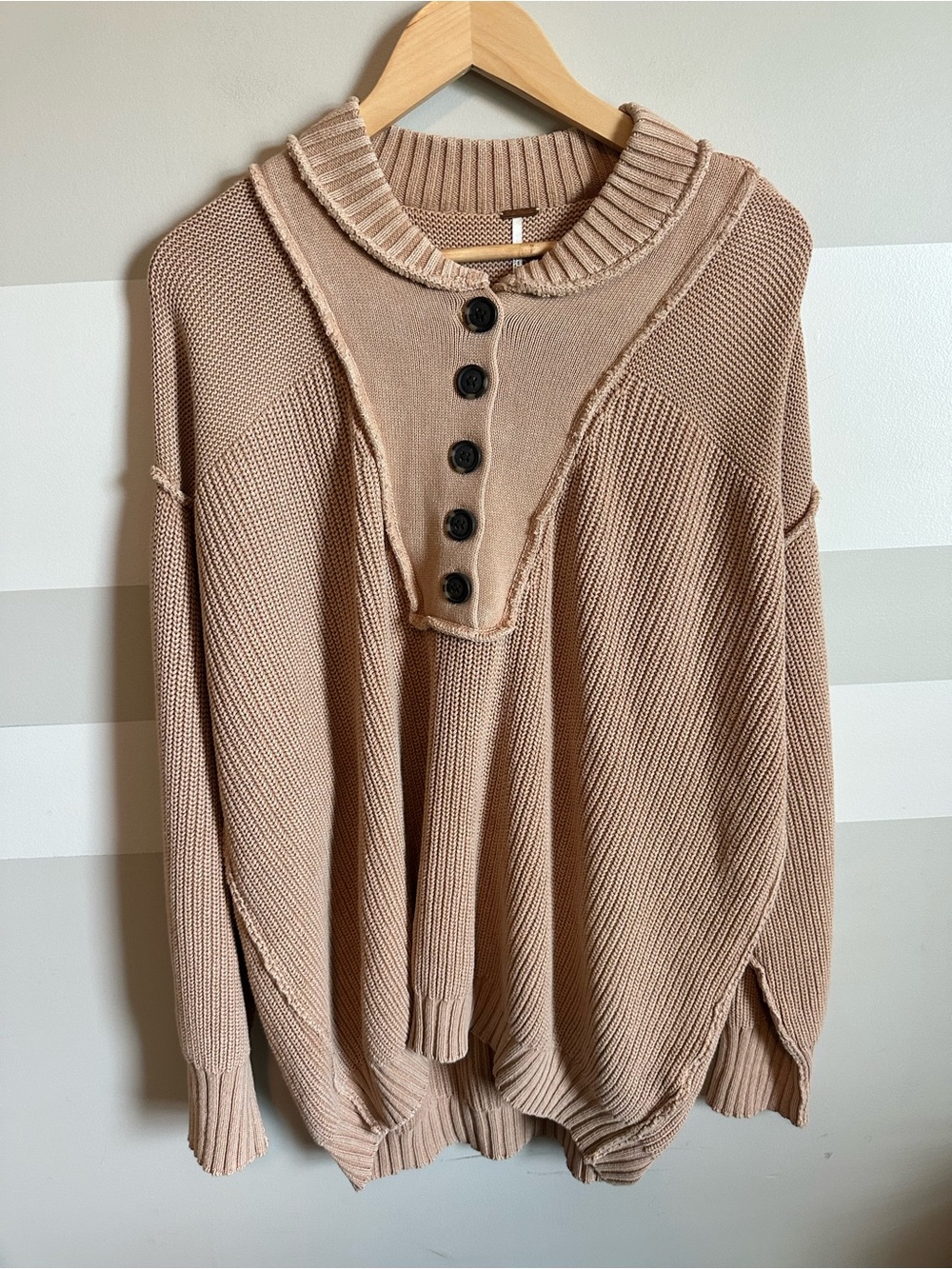 Free People Maggie Henley Sweater in Ginger Root Beige - Picture 2 of 3